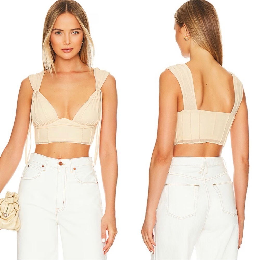 Camila Coelho x Revolve Nova Top Bustier Crop Top Mesh Pastel Peach Sz S